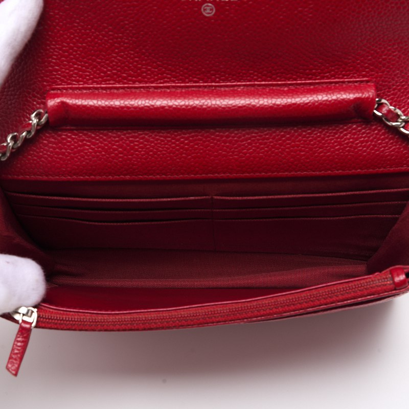 Chanel Matrasse Chain Wallet Caviar S Red (Silver G )  Wallet