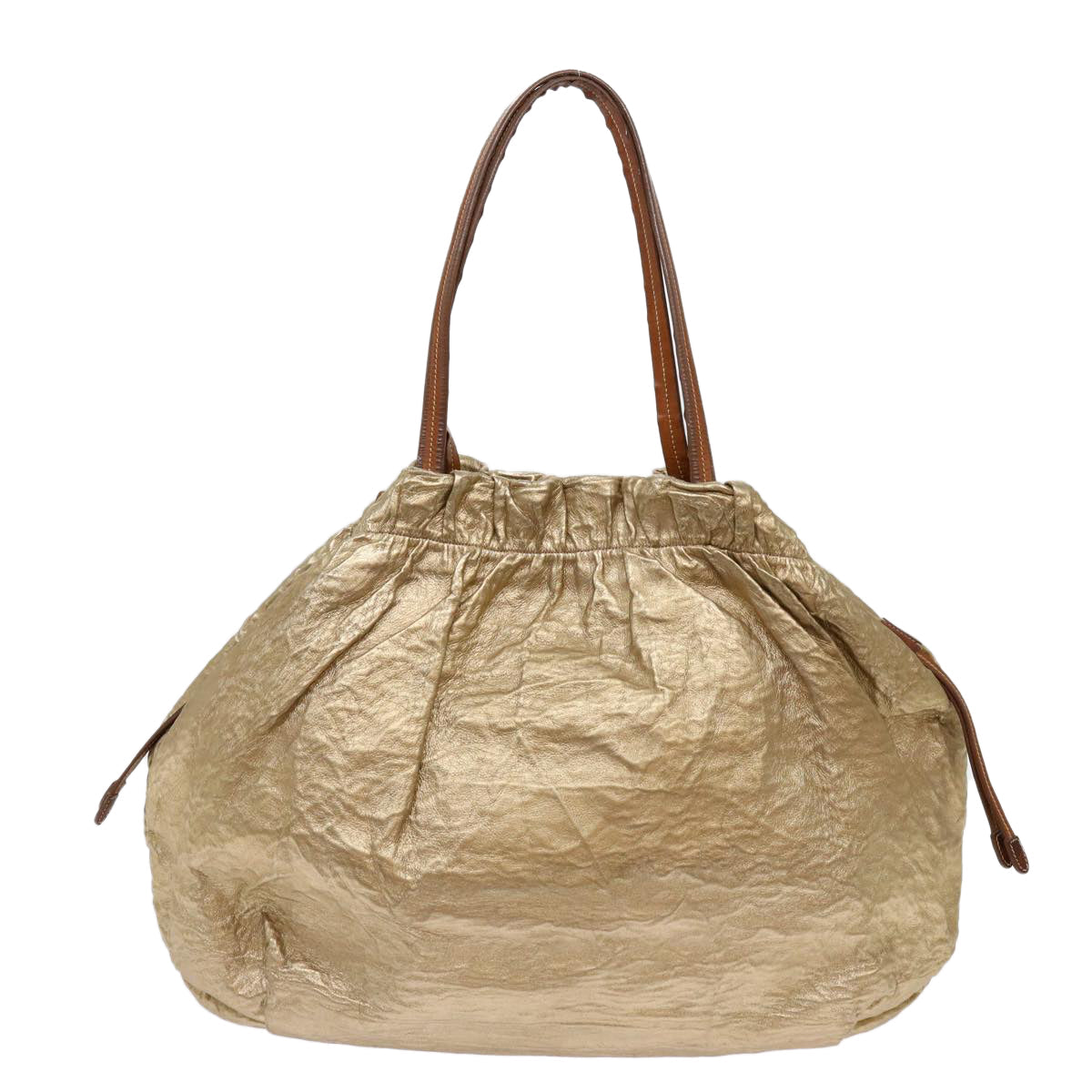 PRADA Tote Bag Nylon Gold Auth 69359