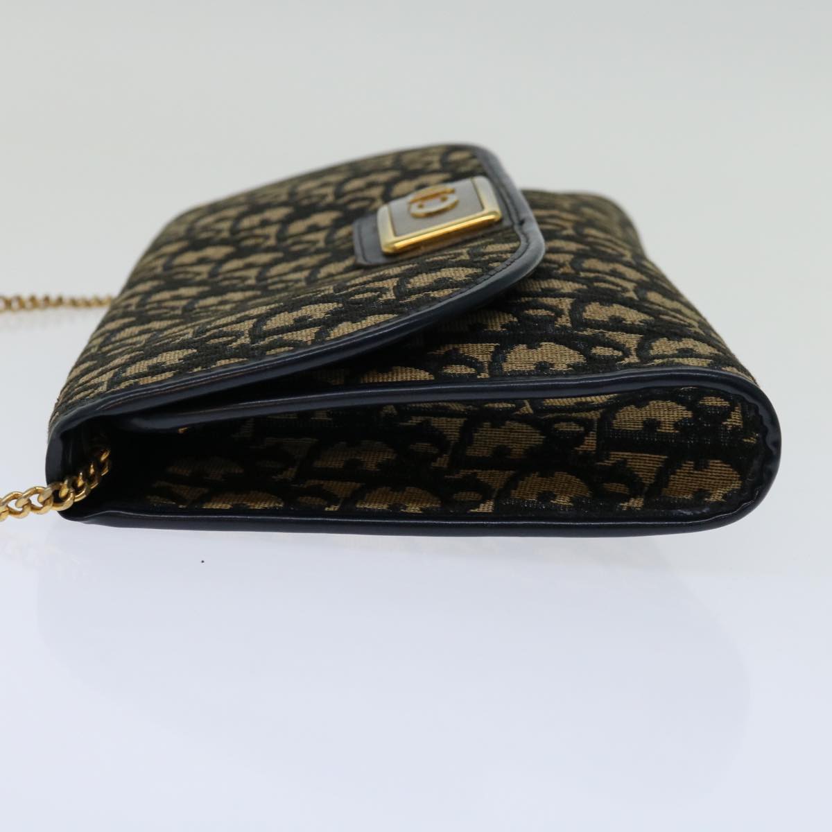 CHRISTIAN DIOR Trotter Canvas Chain Shoulder Bag Navy Auth 69501