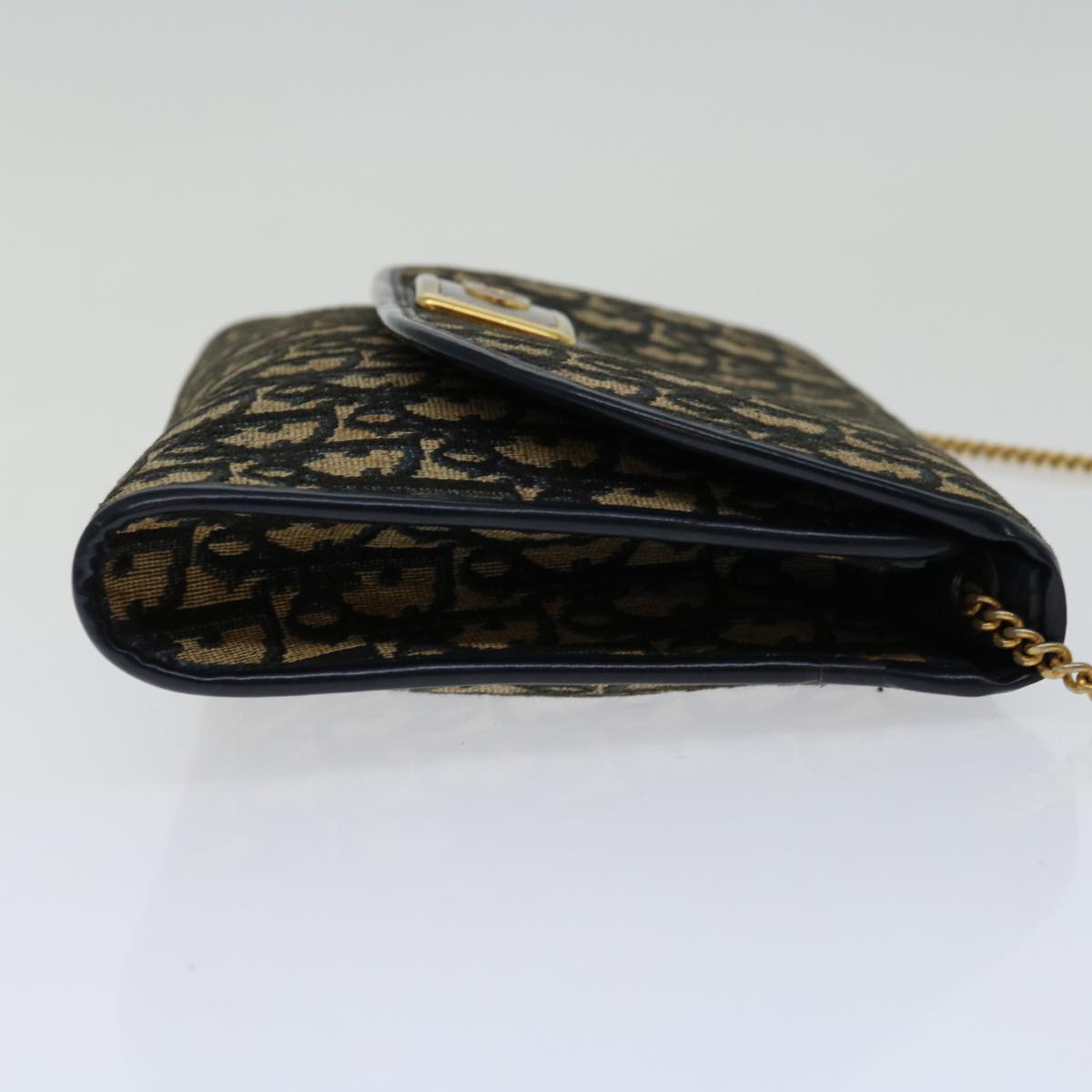 CHRISTIAN DIOR Trotter Canvas Chain Shoulder Bag Navy Auth 69501