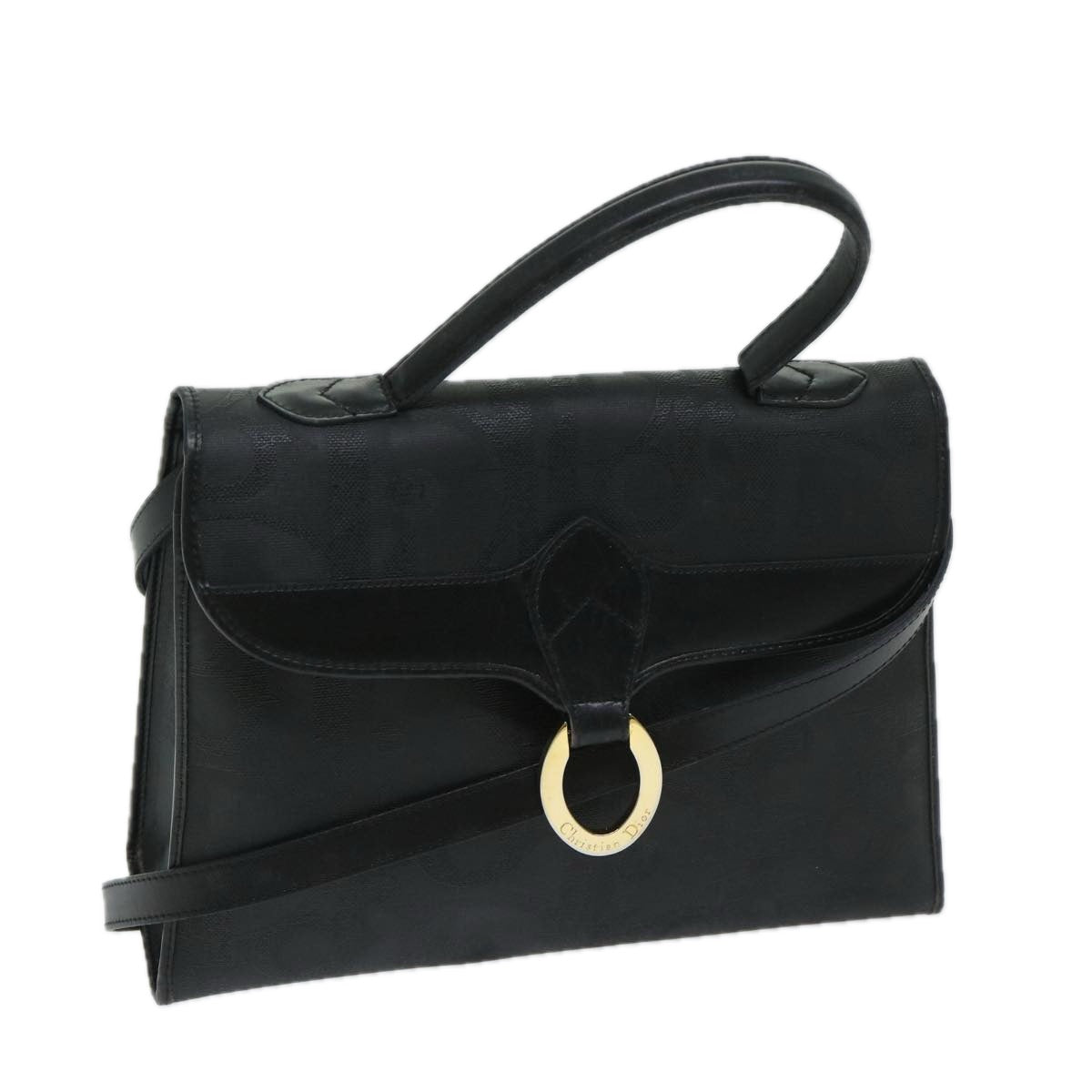 CHRISTIAN DIOR Trotter Canvas Hand Bag 2way Black Auth 69558