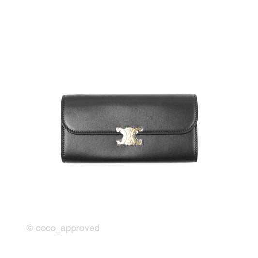 Celine Large Wallet Triomphe in Shiny Calfskin Black Gold Hardware