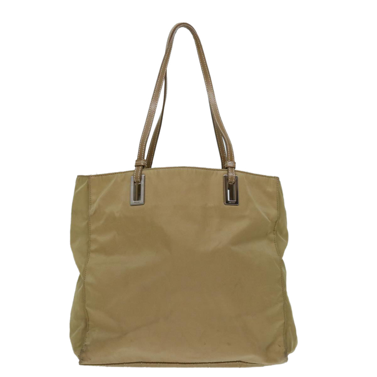 PRADA Tote Bag Nylon Beige Auth 69660