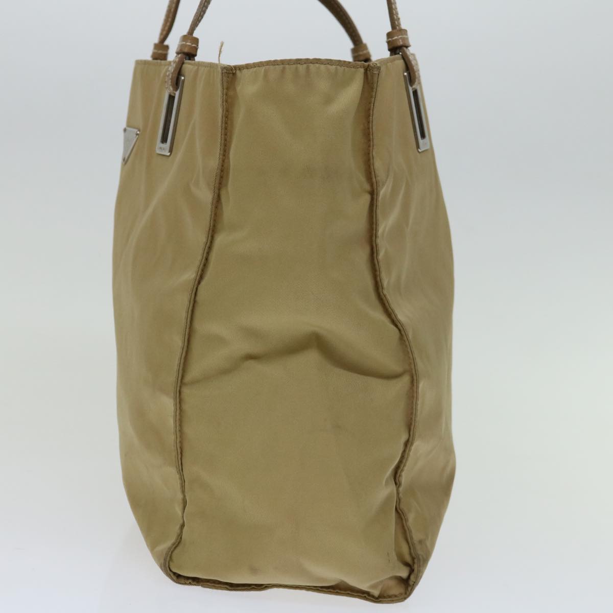PRADA Tote Bag Nylon Beige Auth 69660