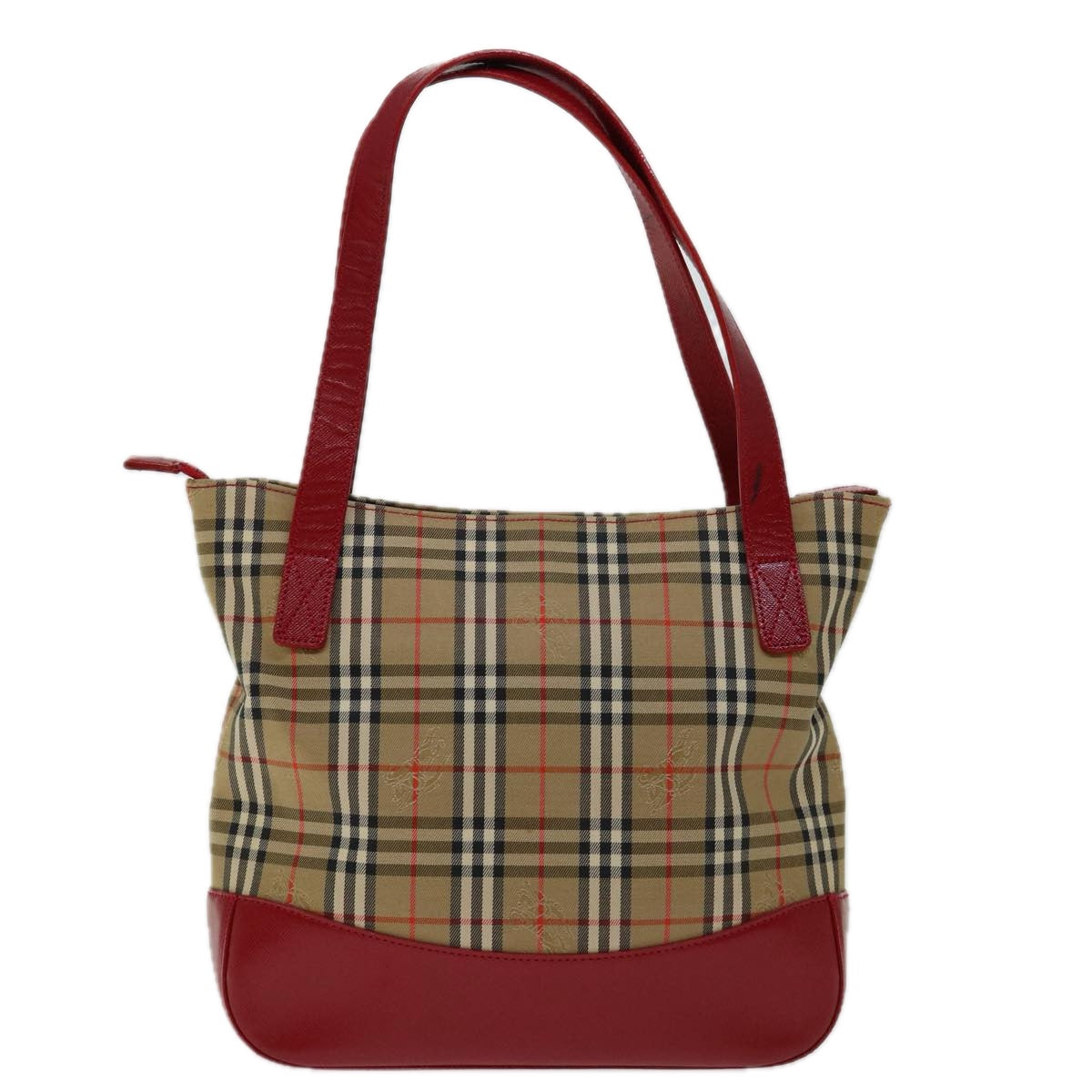 BURBERRY Nova Check Tote Bag Canvas Beige Red Auth 69899