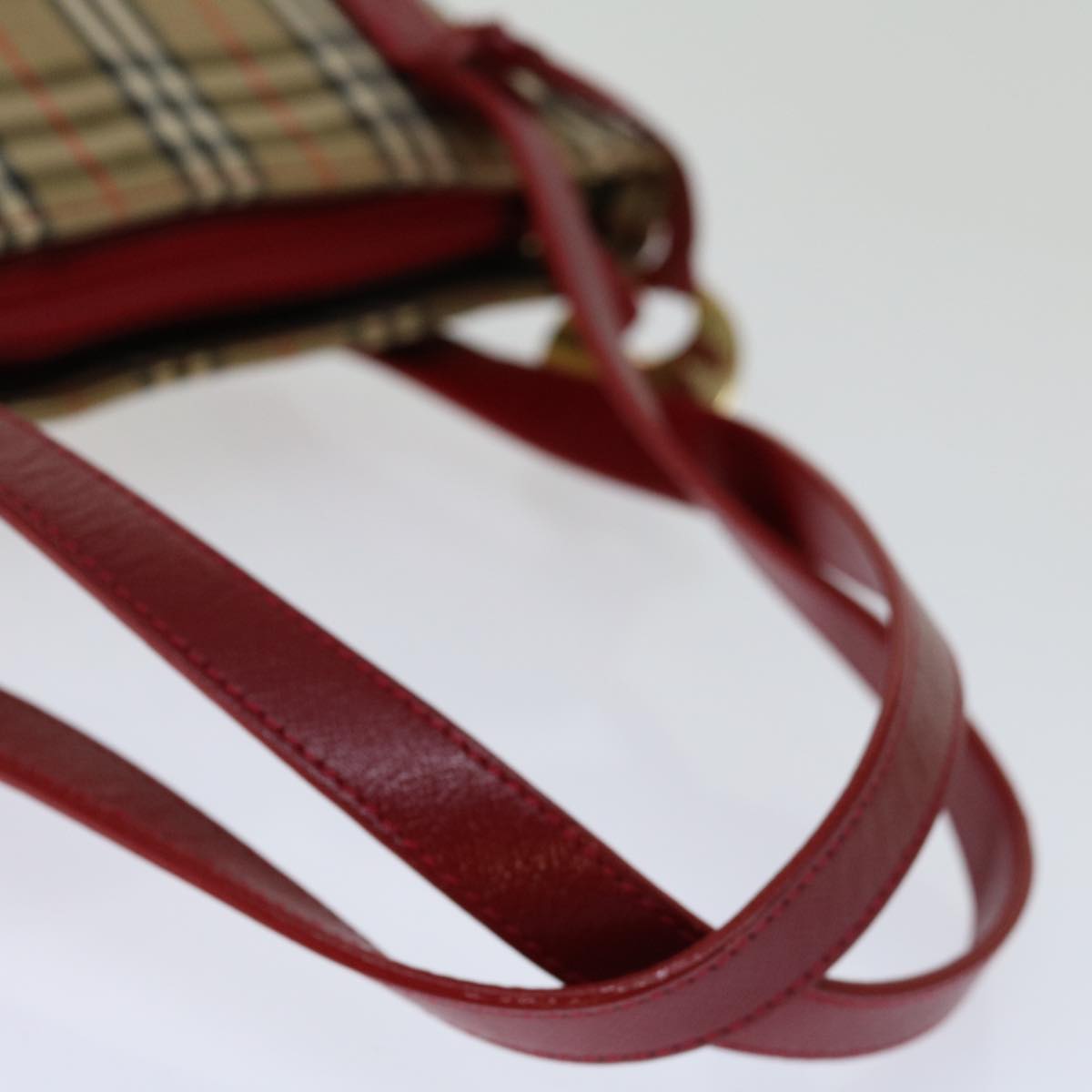 BURBERRY Nova Check Tote Bag Canvas Beige Red Auth 69899