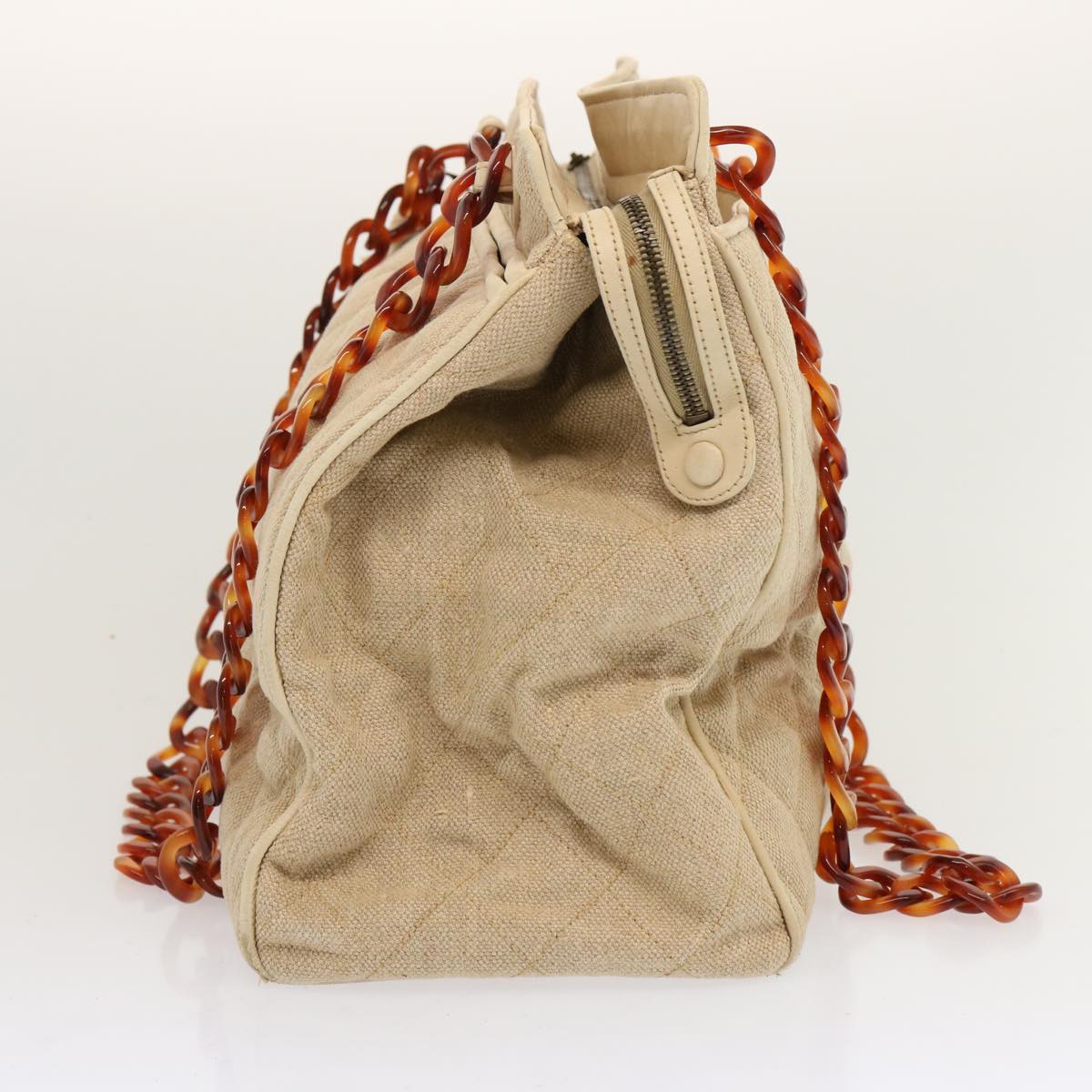 CHANEL Tote Bag Canvas Beige CC Auth 69969