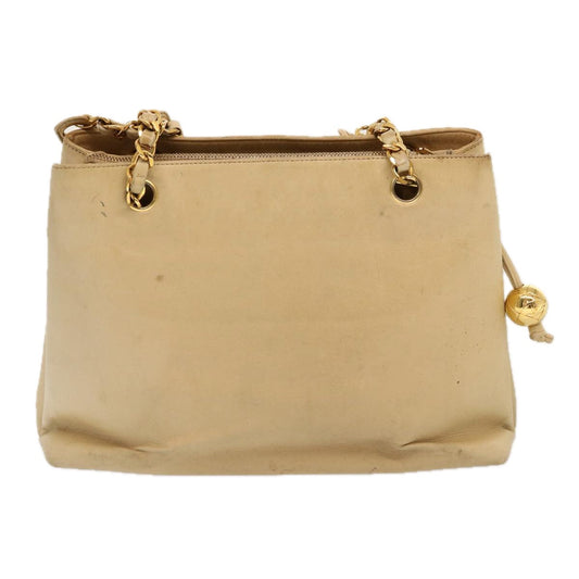 CHANEL Chain Tote Bag Leather Beige CC Auth 69975A