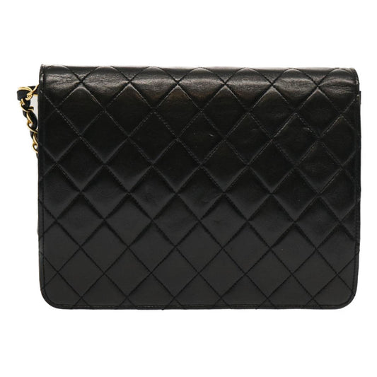 CHANEL Matelasse Chain Shoulder Bag Lamb Skin Black CC Auth 69977A