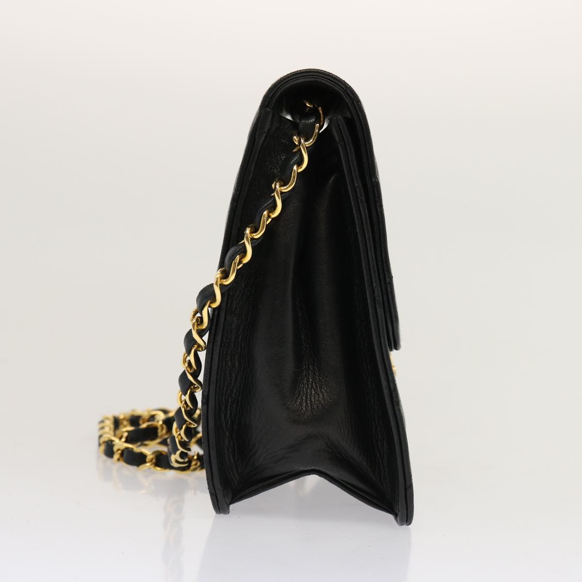 CHANEL Matelasse Chain Shoulder Bag Lamb Skin Black CC Auth 69977A