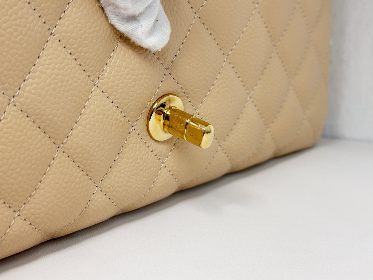 Chanel Medium Caviar Classic Double Flap Bag Beige 2552 holo card