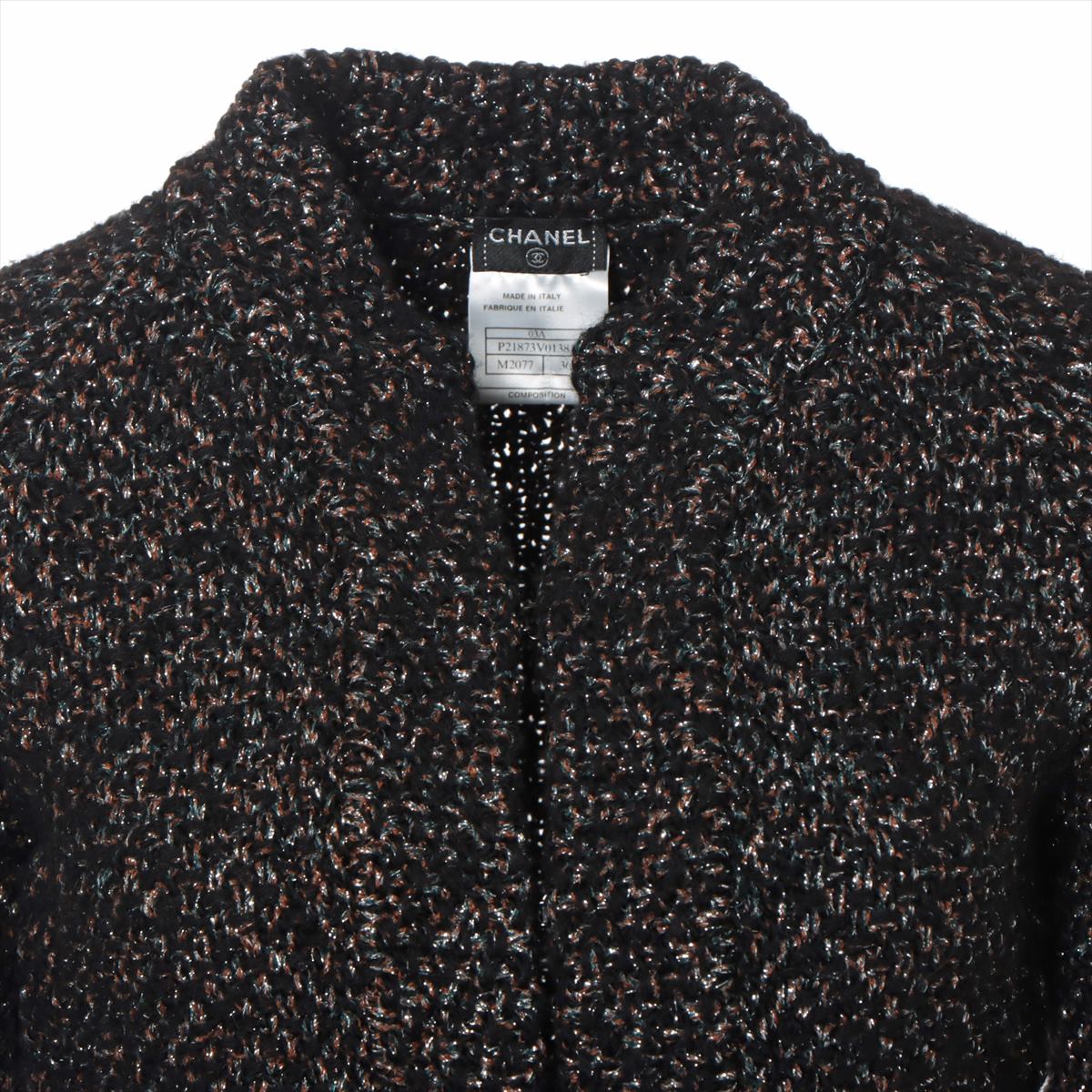 Chanel Coco Button 03A Wool  Alpacca Cardigan 36  Black × Brown P21873V01381