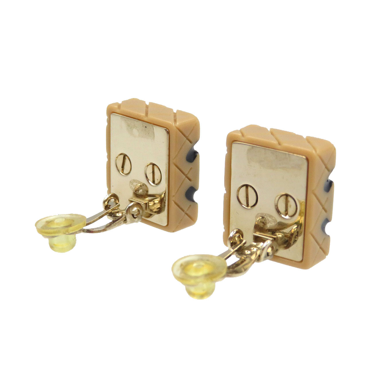 CHANEL Earring Plastic, Gold Plated beige Cambon line