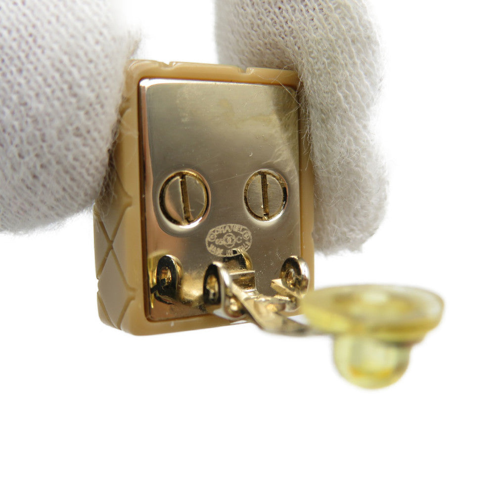 CHANEL Earring Plastic, Gold Plated beige Cambon line