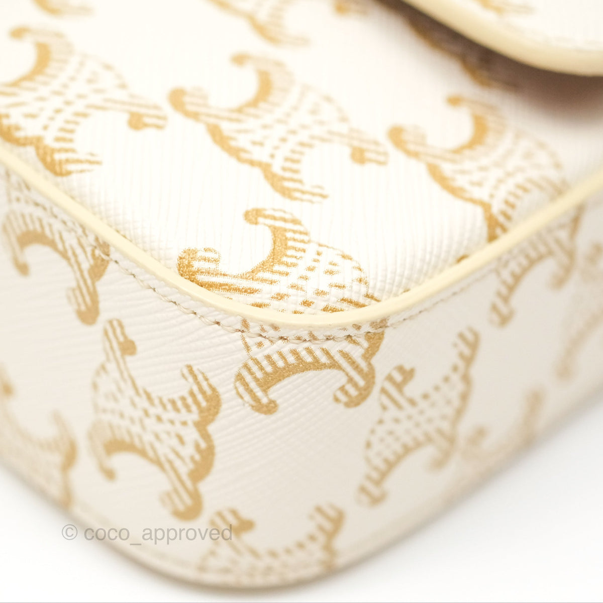 Celine Triomphe Shoulder Bag White Calfskin Triomphe Canvas