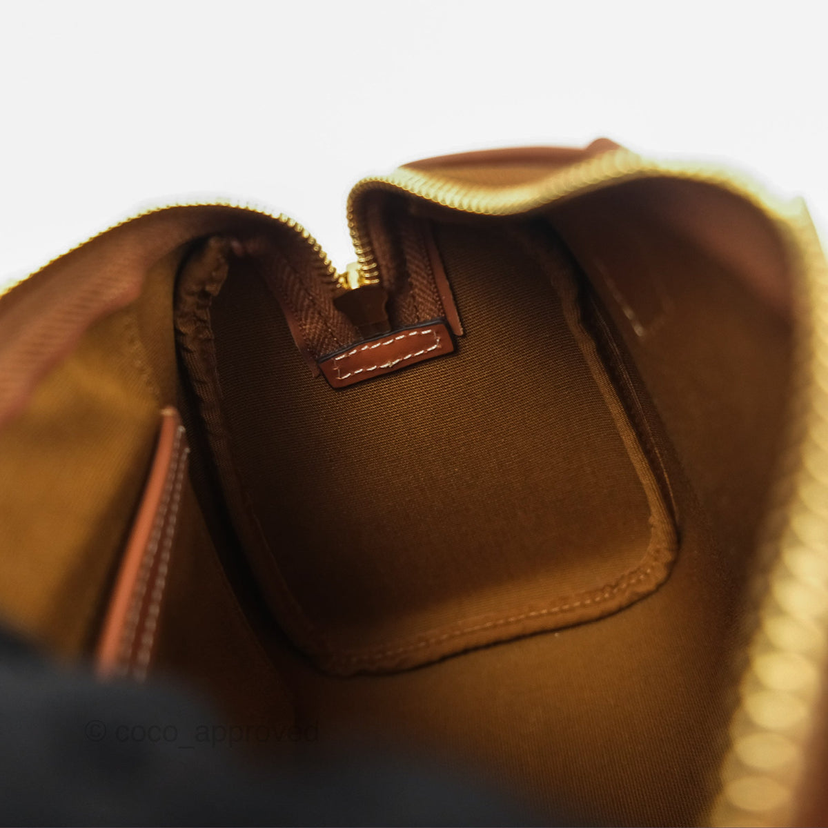 Celine Small Boston Bag Triomphe Canvas Tan Calfskin