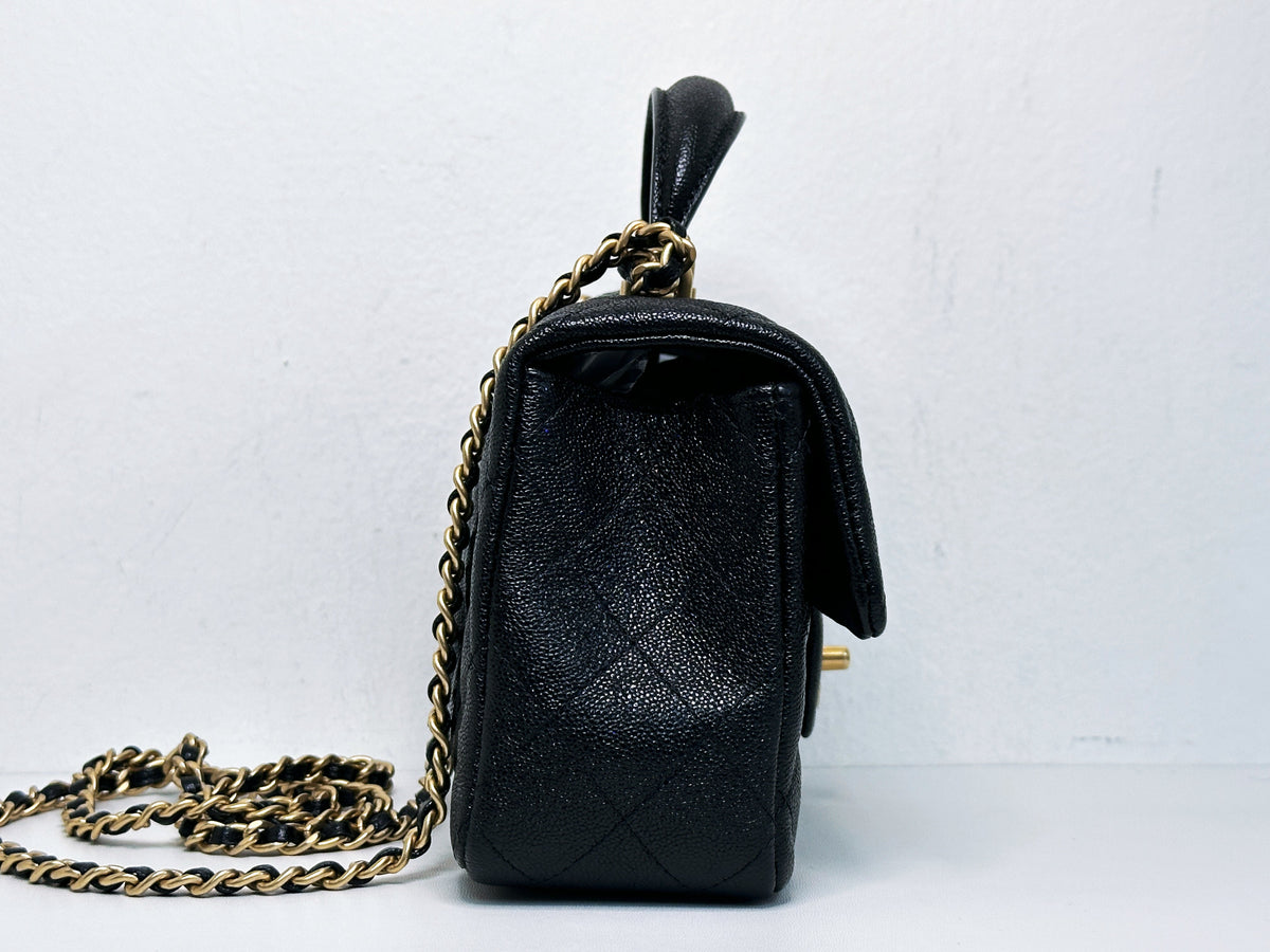 Chanel Mini Rectangular Top Handle Flap Bag Black Caviar GHW 3126 holo card