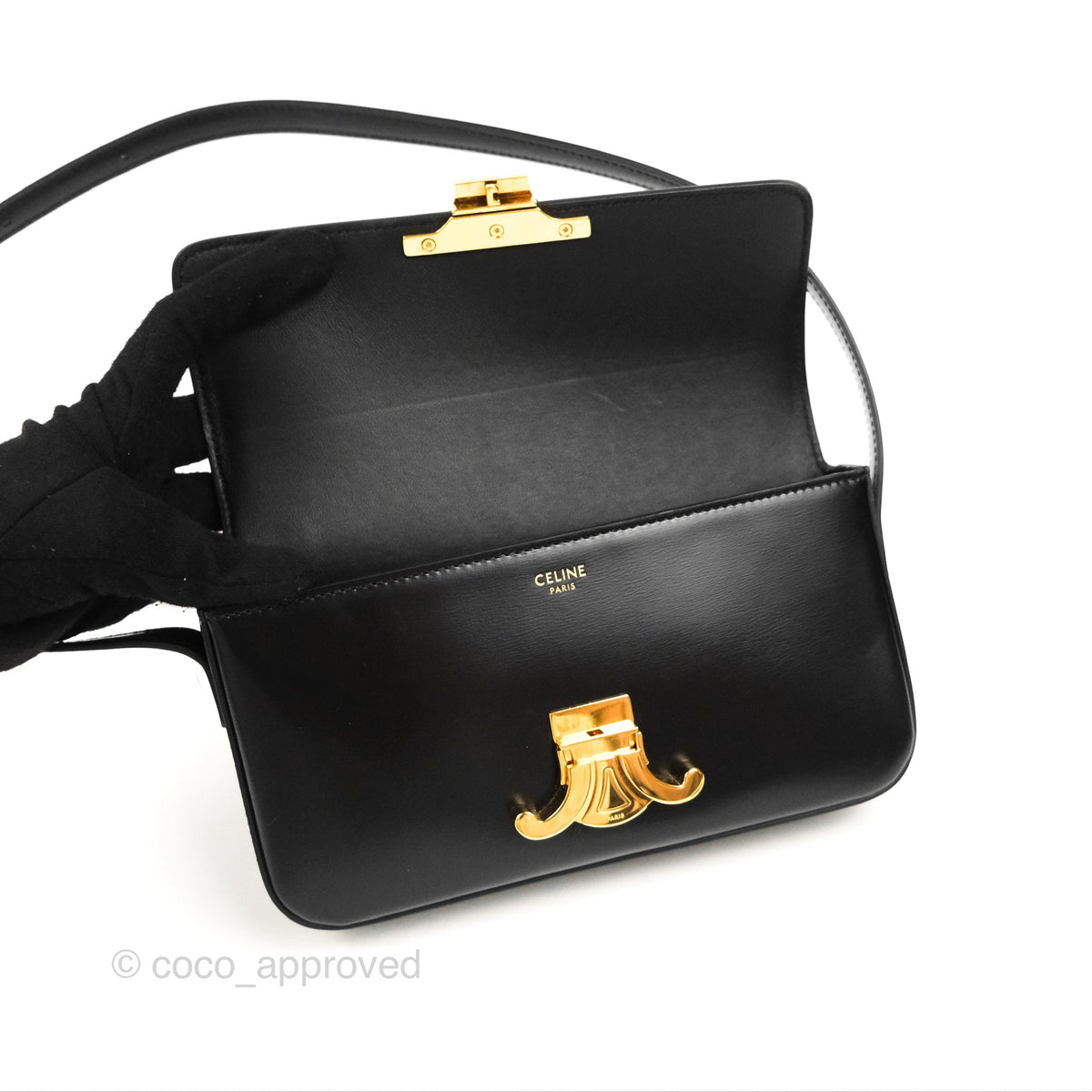 Celine Triomphe Shoulder Bag Black Calfskin