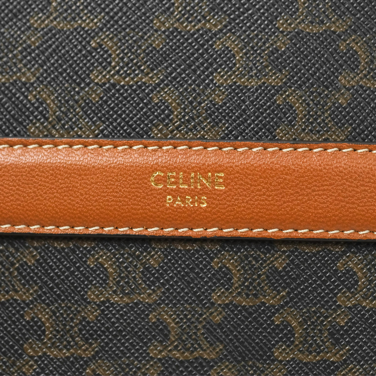 Celine Round Purse on Strap Triomphe Canvas Tan