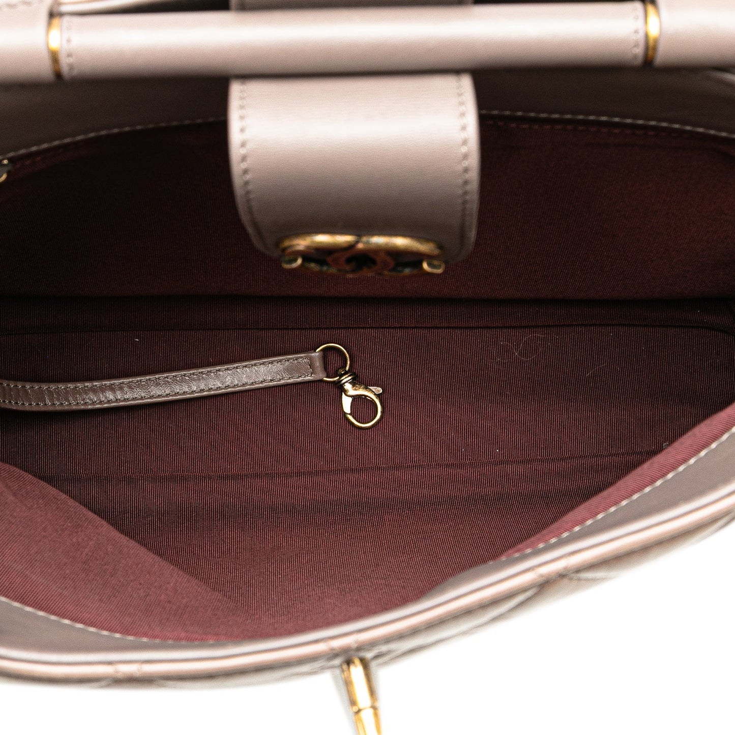 Taupe Chanel Quilted Glazed Calfskin Gold Bar Tote Satchel