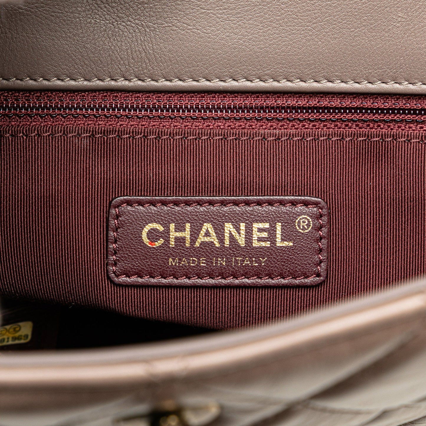 Taupe Chanel Quilted Glazed Calfskin Gold Bar Tote Satchel