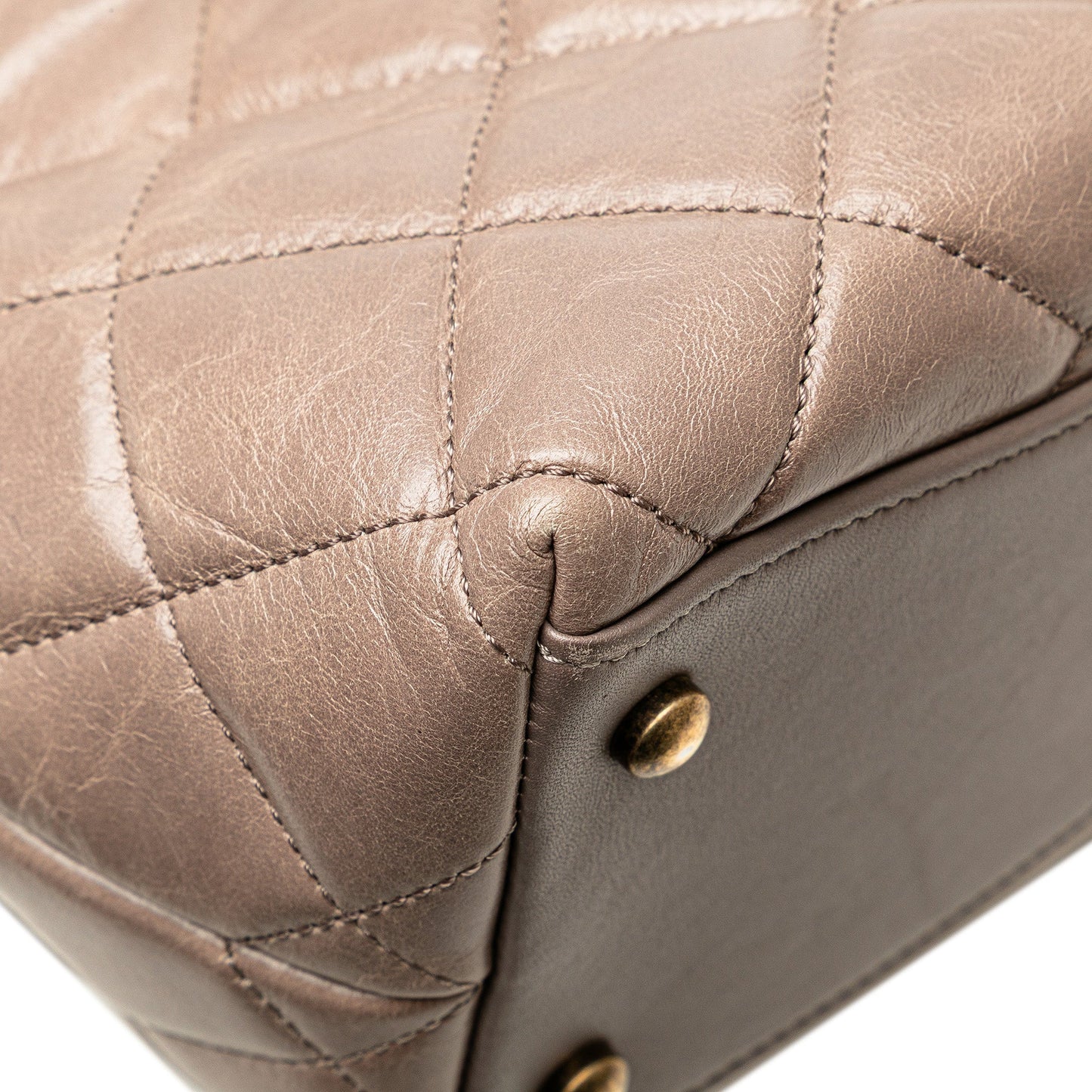 Taupe Chanel Quilted Glazed Calfskin Gold Bar Tote Satchel