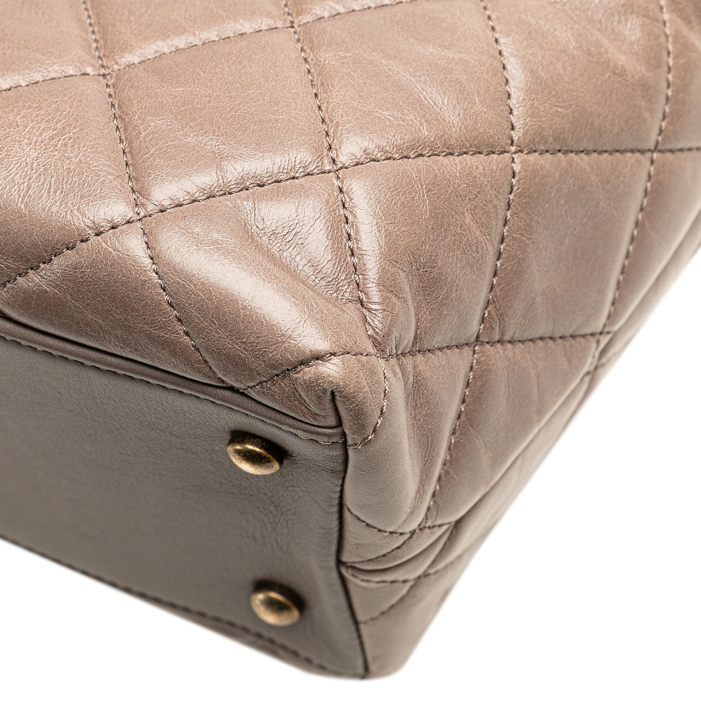 Taupe Chanel Quilted Glazed Calfskin Gold Bar Tote Satchel