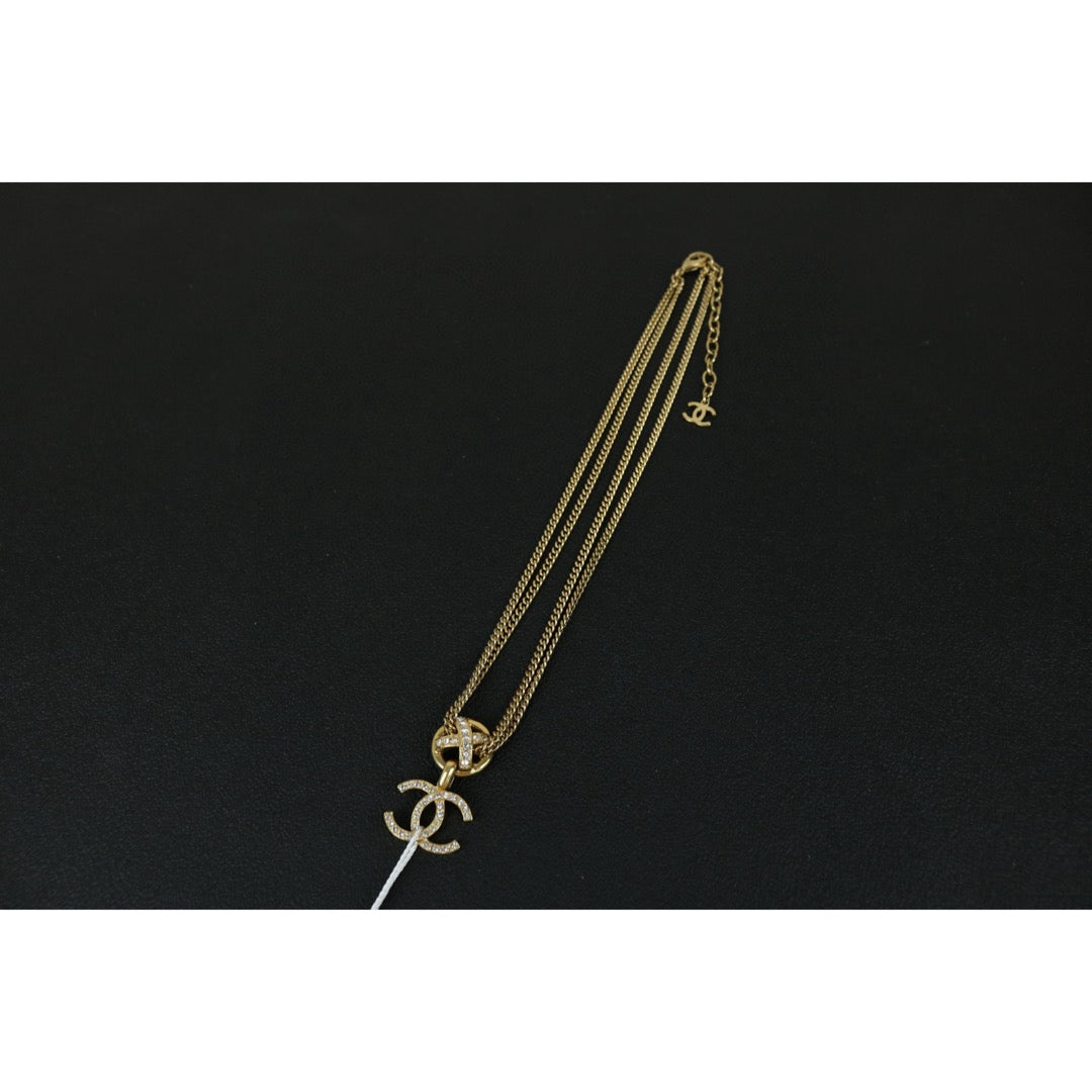 Very Good ( Rank A) ｜CHANEL COCO Mark Double chain Rhinestone Chocker Necklace ｜F25021118