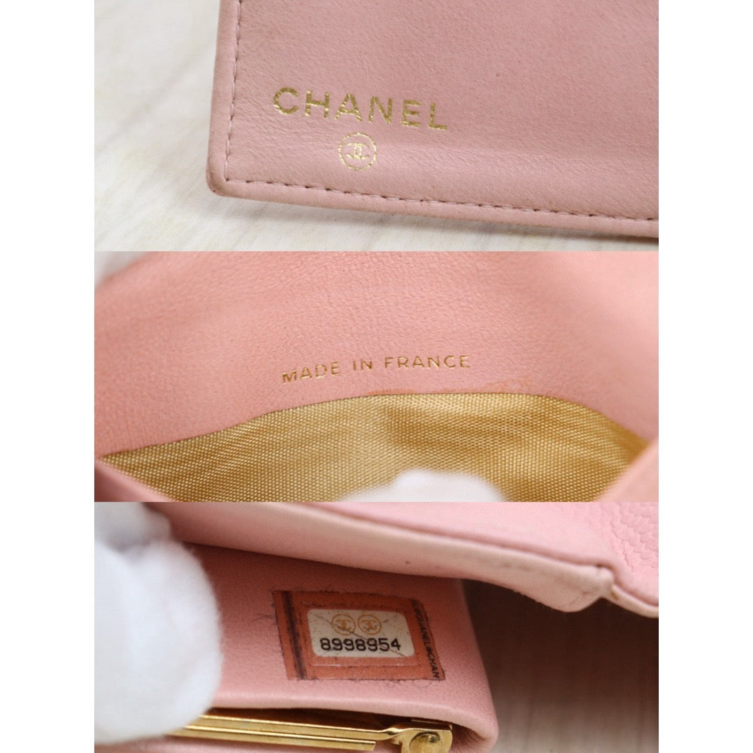 Good ( Rank AB)｜CHANEL Caviar Skin Calf Leather  Wallet Pink Made In 2003-2004 Year｜S25032620