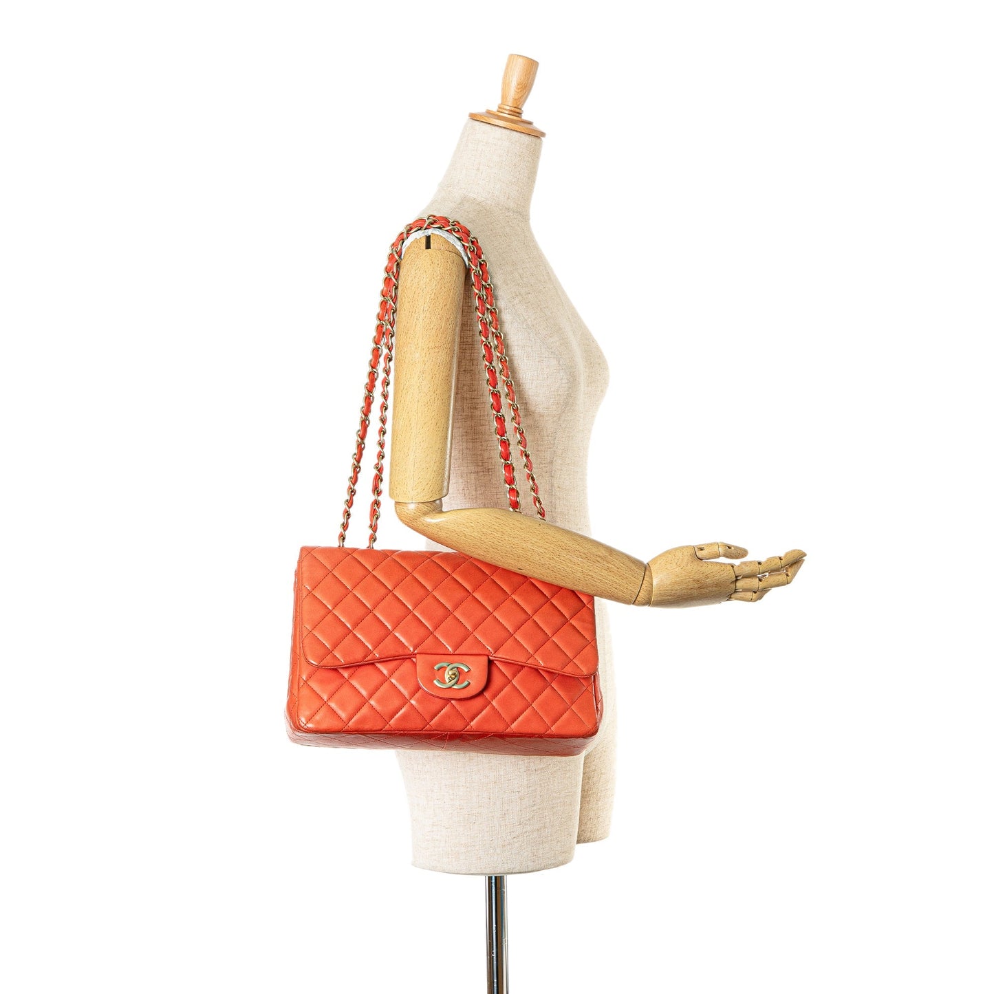 Orange Chanel Jumbo Classic Lambskin Single Flap Shoulder Bag