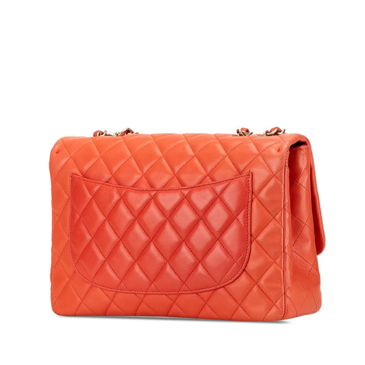 Orange Chanel Jumbo Classic Lambskin Single Flap Shoulder Bag