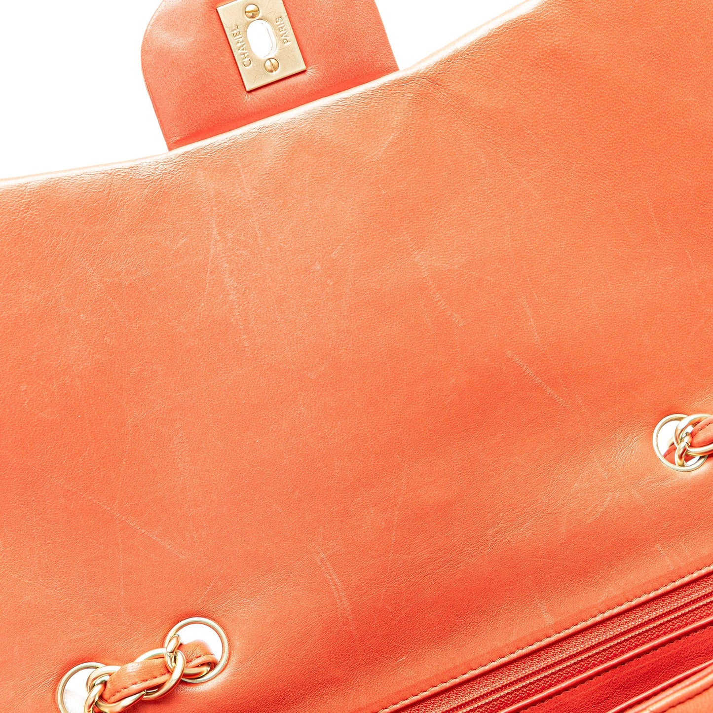 Orange Chanel Jumbo Classic Lambskin Single Flap Shoulder Bag