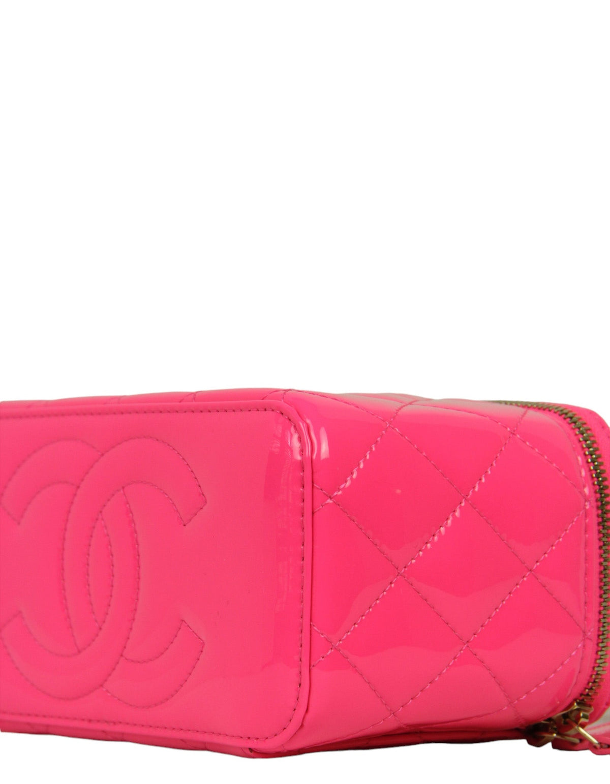 Chanel Neon Pink Patent Pearl Crush Small Vanity Case