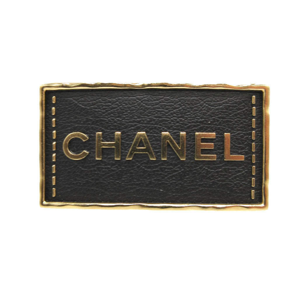 CHANEL Brooch metal black logo Women Used