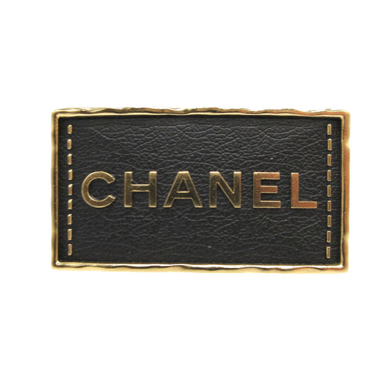 CHANEL Brooch metal black logo Women Used