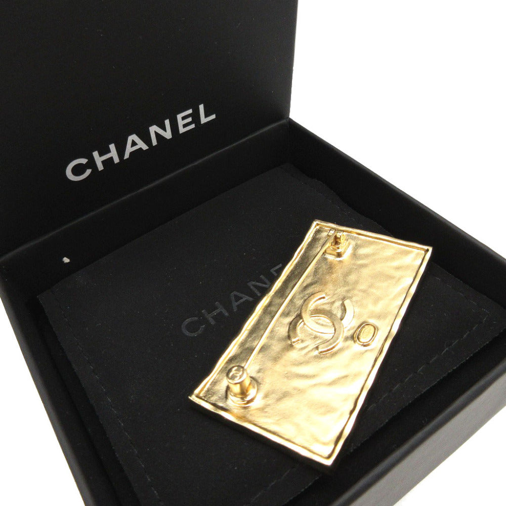 CHANEL Brooch metal black logo Women Used