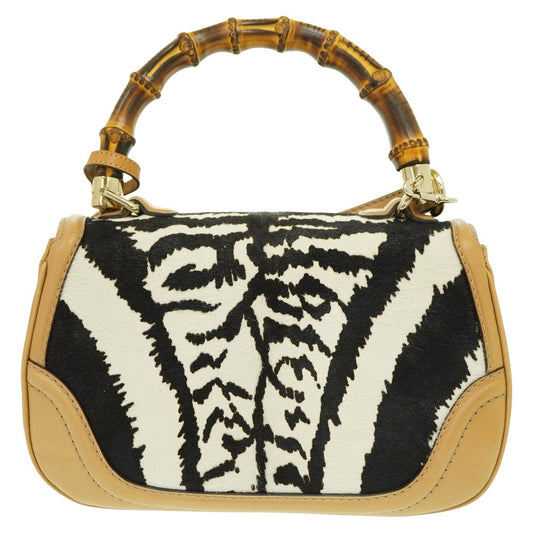 GUCCI Handbag 254884 Harako Zebra Pattern New Bamboo Women Used