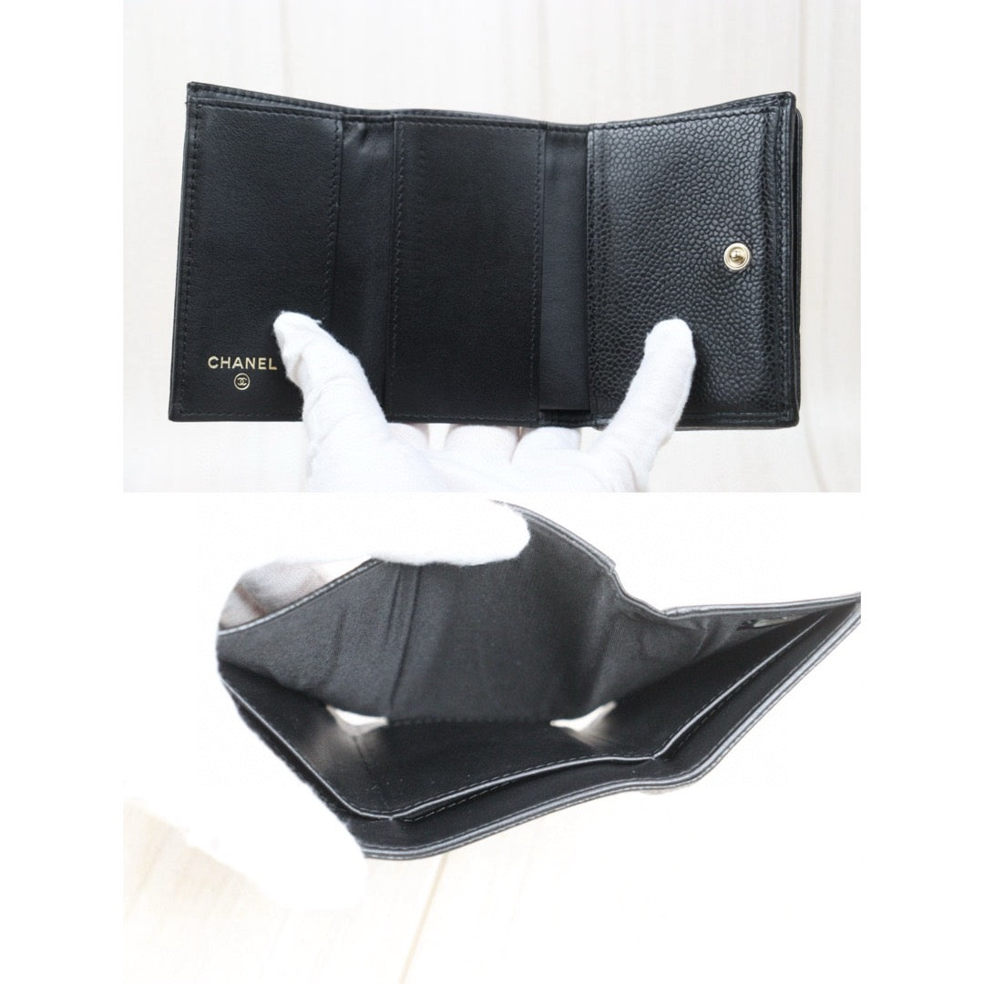 Very Good ( Rank A)｜CHANEL Caviar Skin Leather Calf Leather Wallet Black Made In 2019 Year｜VT25030132
