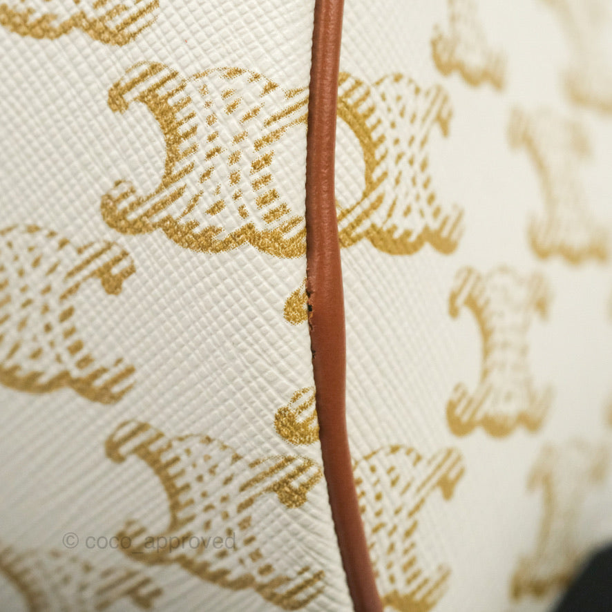 Celine Ava Bag In Triomphe Canvas Calfskin White