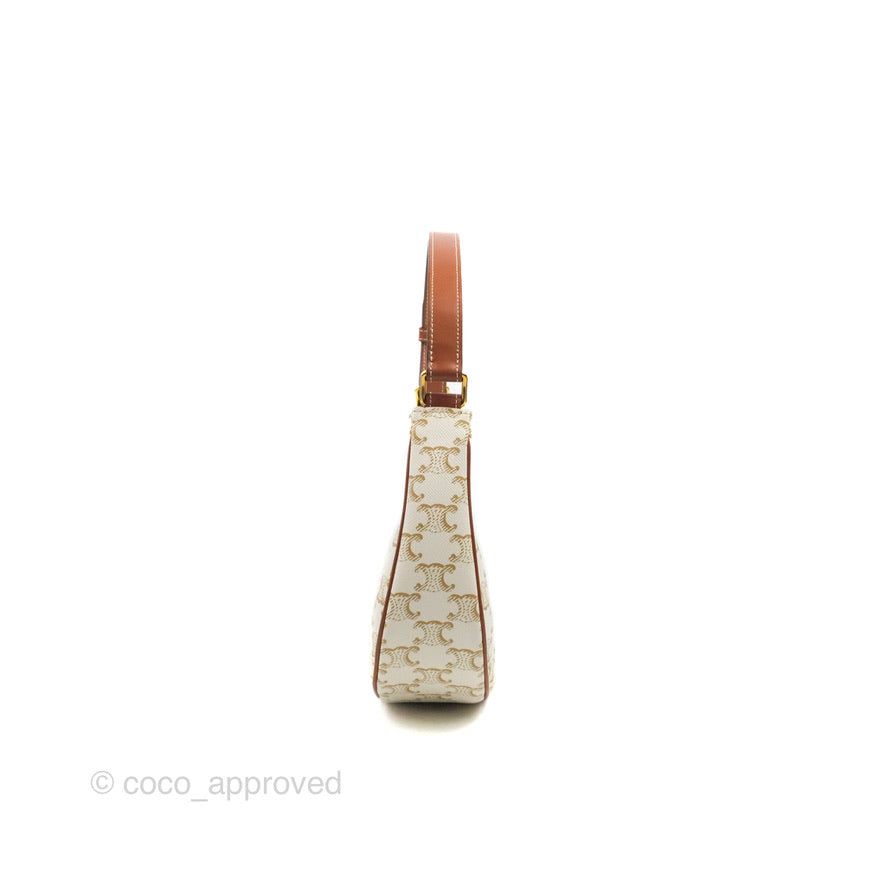 Celine Ava Bag In Triomphe Canvas Calfskin White