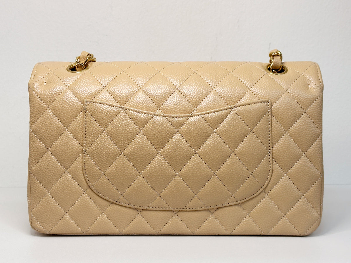 Chanel Medium Caviar Classic Double Flap Bag Beige 2552 holo card