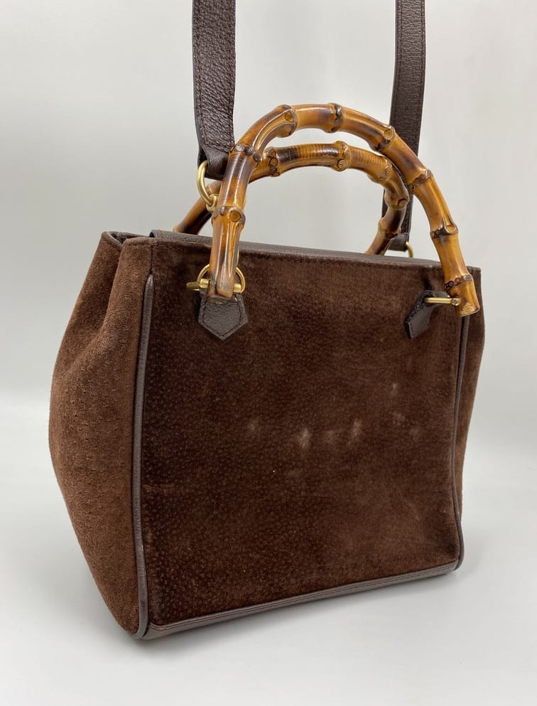 Gucci Suede Tote w Bamboo handle