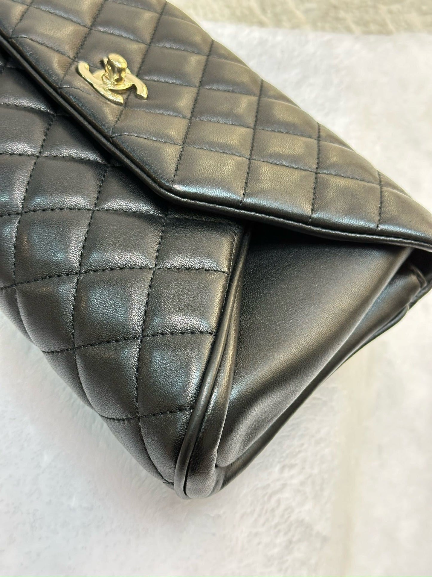 Chanel Lambskin Quilted Fold Up Again Clutch Black