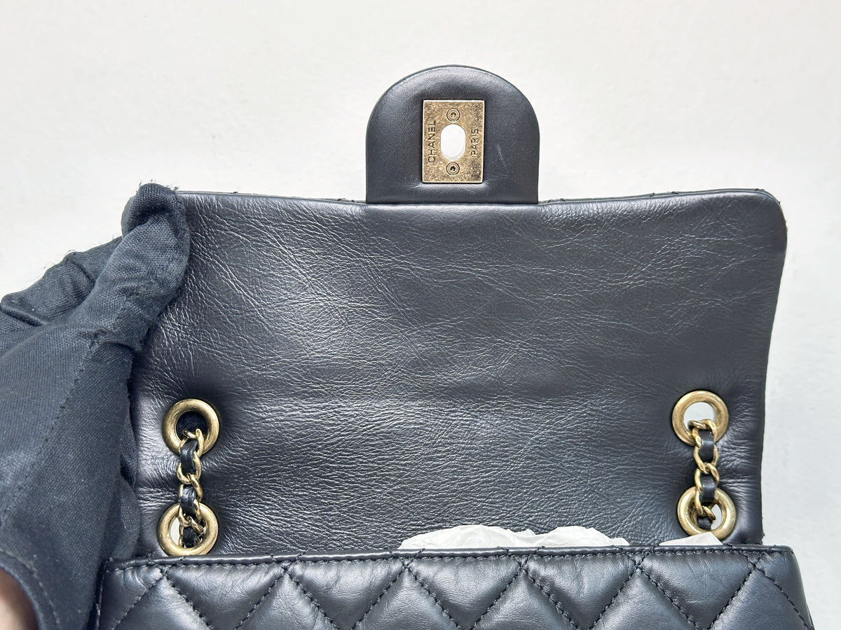 Chanel Mini Limited Edition Aged Calfskin Quilted Medallion Flap Black GHW 2063 holo card