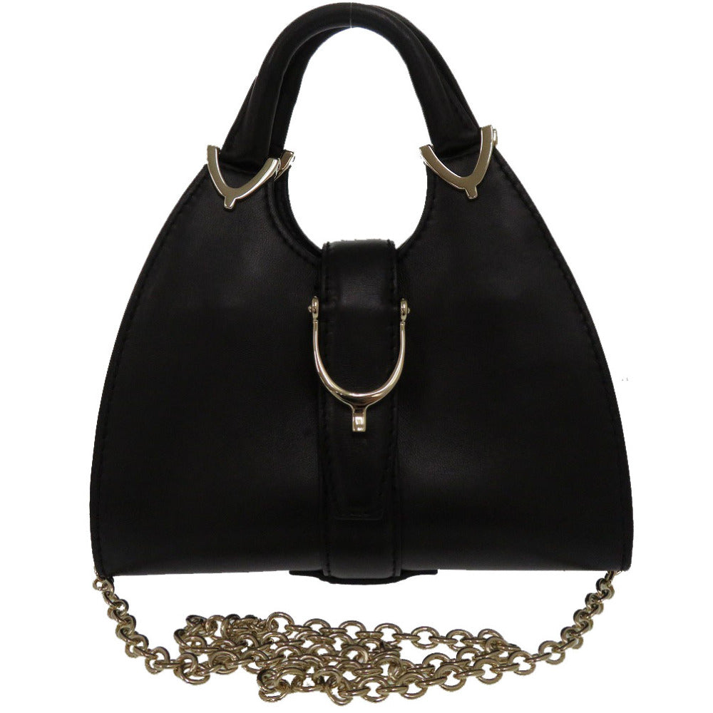 GUCCI Tote Bag 277515 leather black Horsebit Half Moon 2way Chain Shoulder Women Used