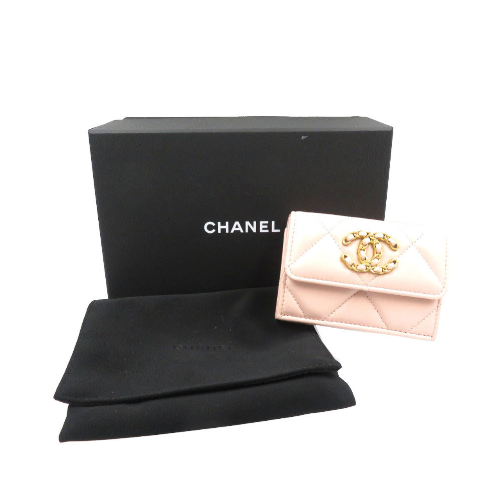 CHANEL Tri-fold wallet lambskin pink 19 Dizneuf Small