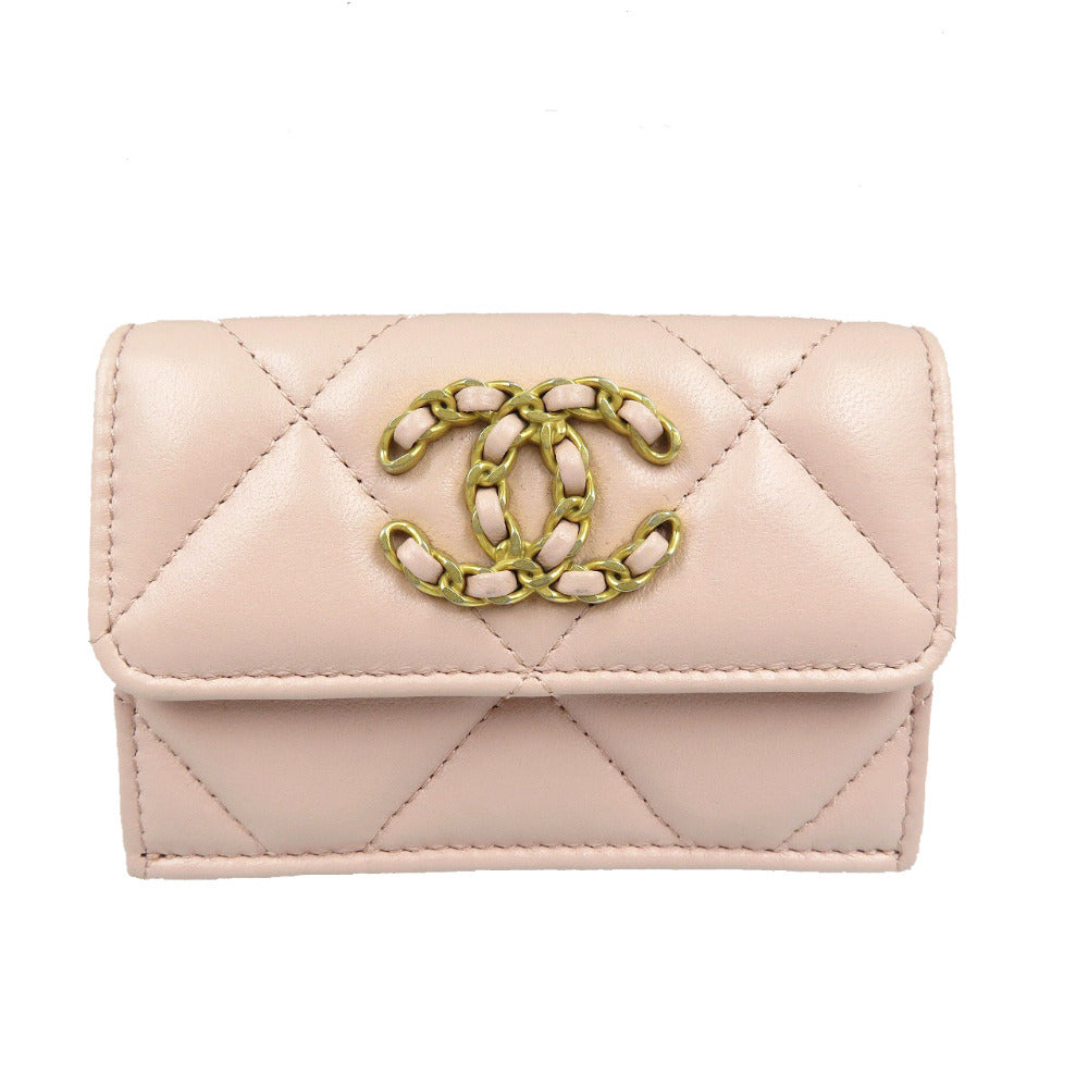 CHANEL Tri-fold wallet lambskin pink 19 Dizneuf Small