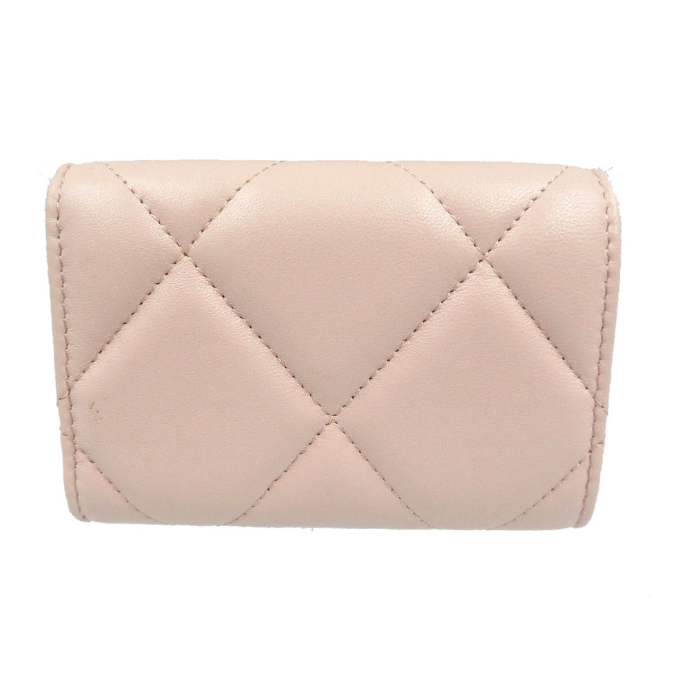 CHANEL Tri-fold wallet lambskin pink 19 Dizneuf Small