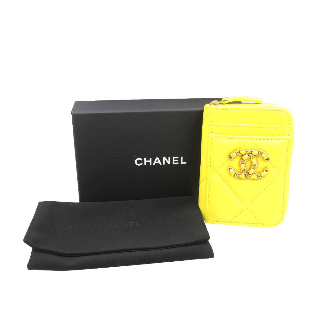 CHANEL Coin case lambskin yellow 19