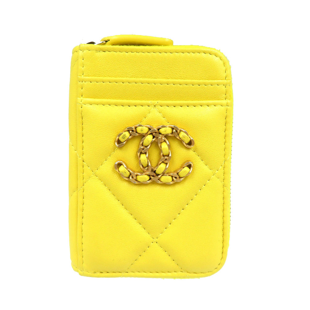 CHANEL Coin case lambskin yellow 19